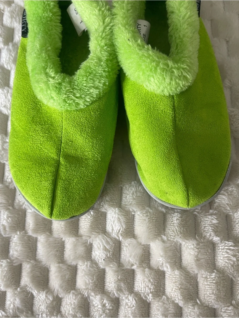 Kids Plush Slip-On Slippers in Bright Lime Green